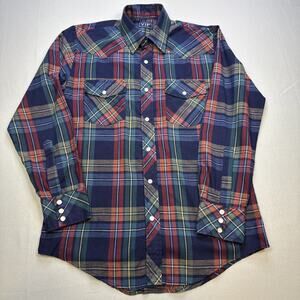 Vintage VIP Western Snap Shirt Mens S 90s Plaid Check Pearl Cowboy Ranch #0210